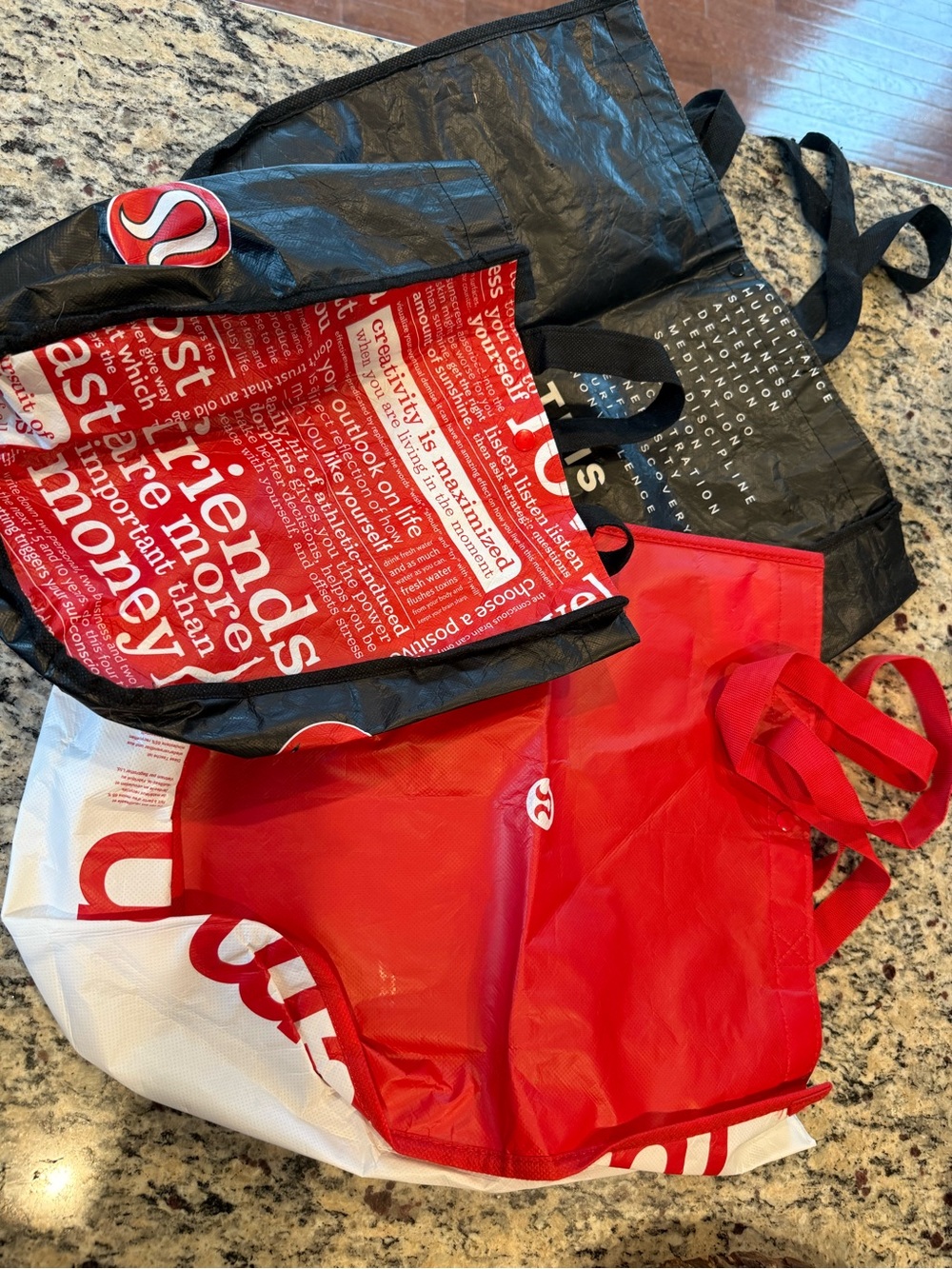Lot of 3 lululemon athletica Red and Black Reusable Tote Bags
